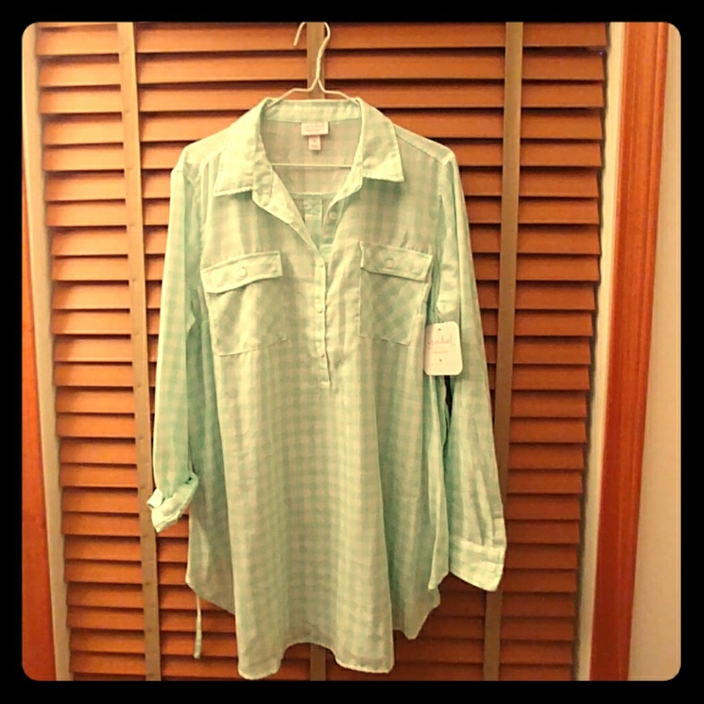 NWT Isabel & ingrid maternity mint plaid tunic XL